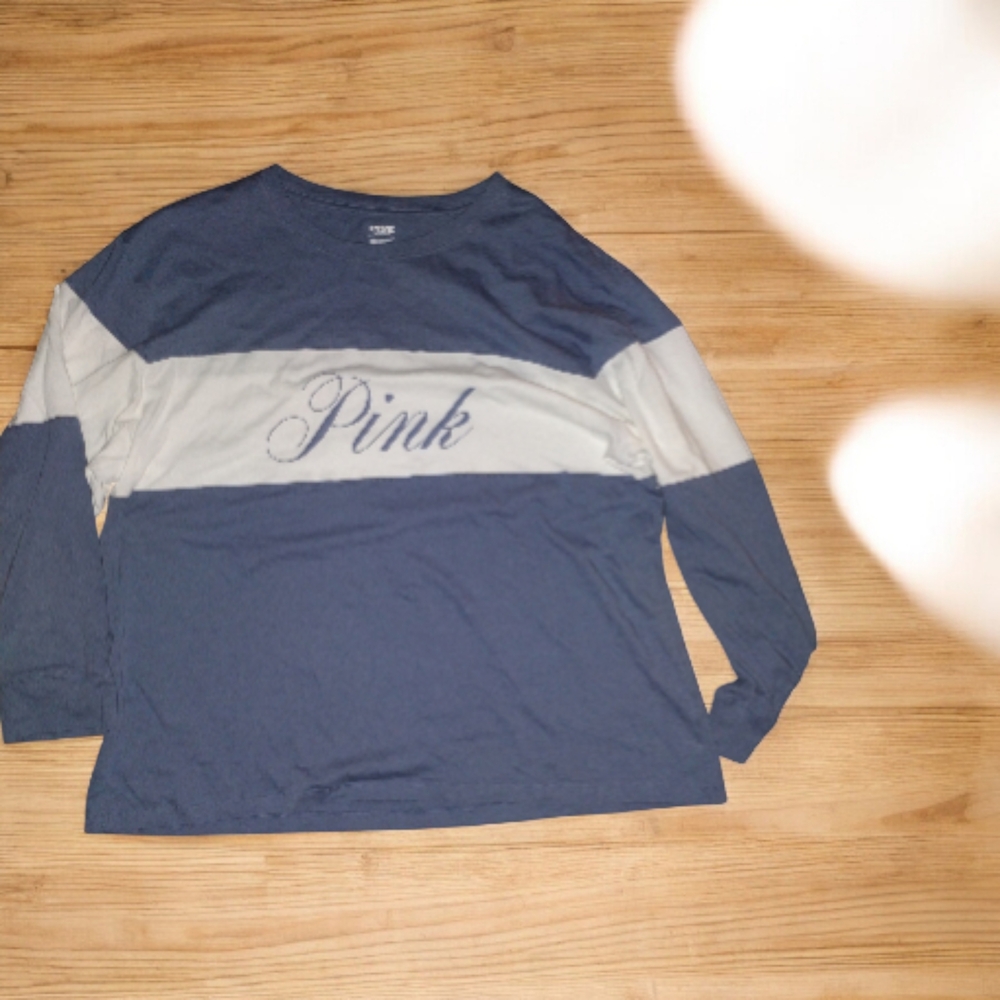 PINK Victoria's Secret Long Sleeve Shirt - Blue and White